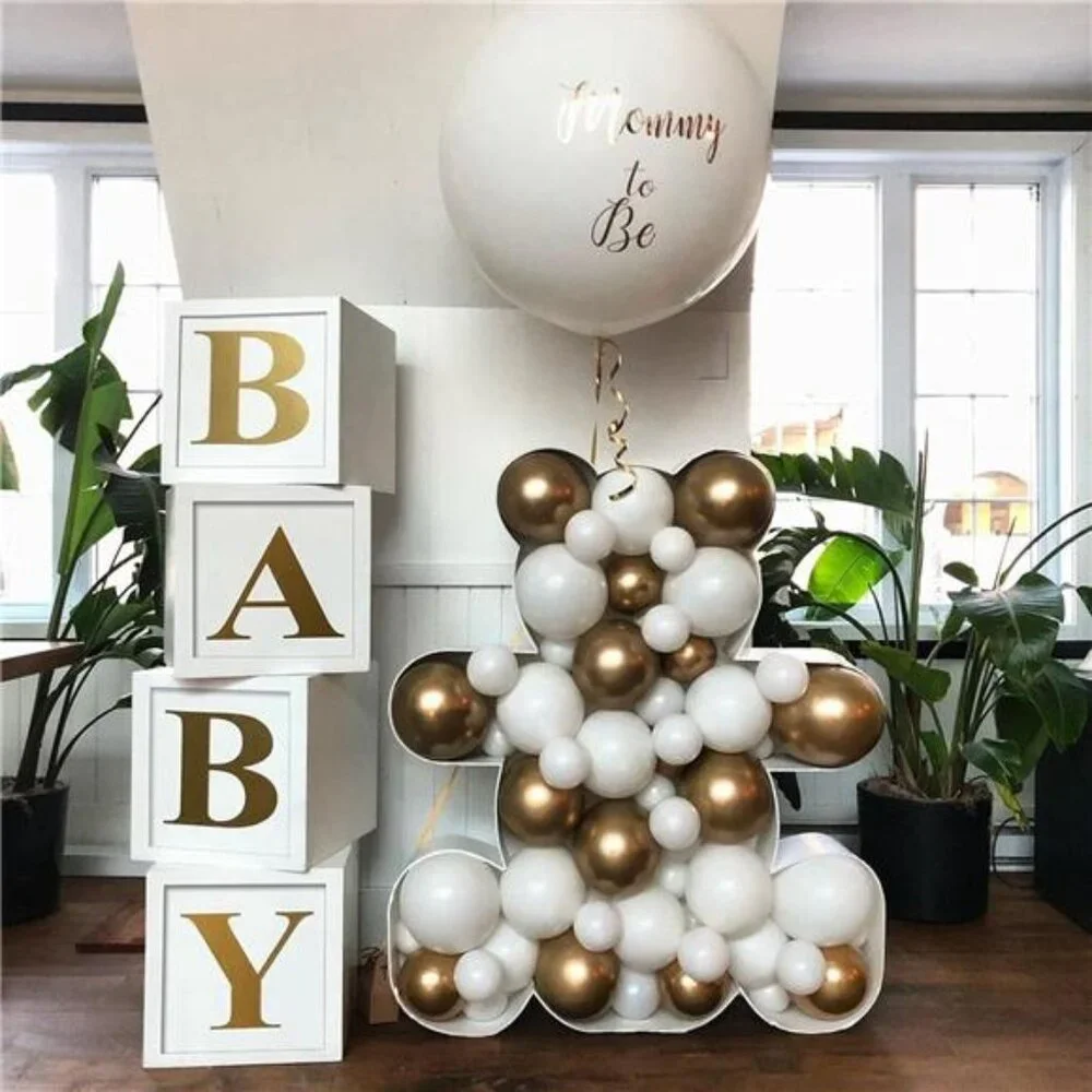 Baby Shower Boxes Party Decorations - 4pcs Stereoscopic White Gold Boxes